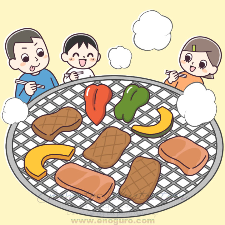 家族で焼肉・イラスト榎本はいほ