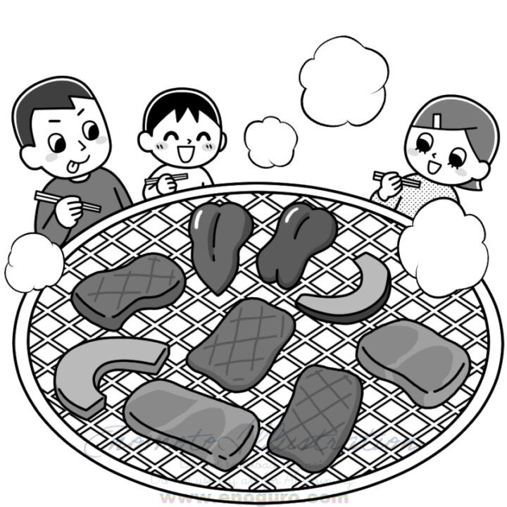 家族で焼肉・イラスト榎本はいほ