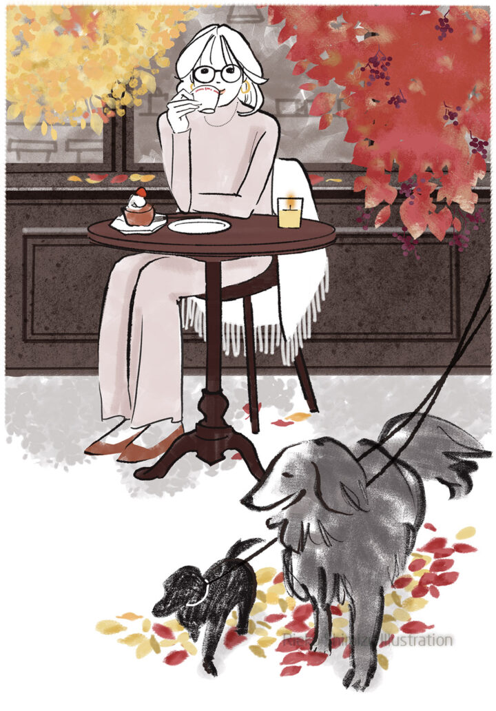 秋イラスト_レディースアートネイチャー会報誌巻頭インタビュー挿絵