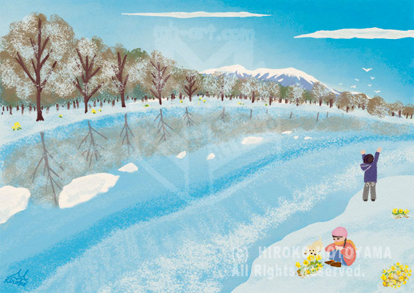 オリジナル作品 「冬の川と福寿草」