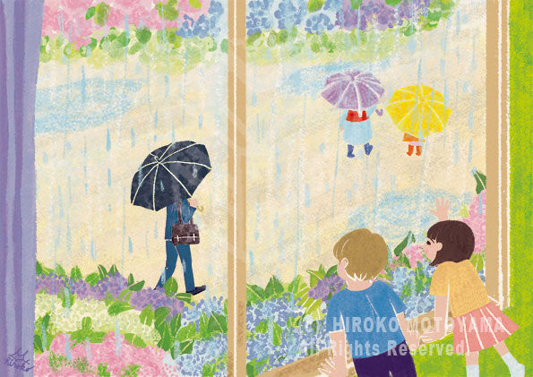 オリジナルイラスト「雨と紫陽花」