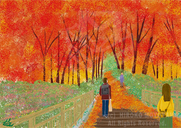 オリジナル作品　晩秋「紅葉と橋」