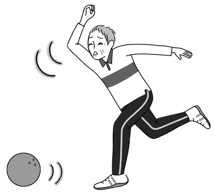 ボウリングマガジン2026年2月号コラムの連載イラスト。高齢男性がボウリングをしているイラスト