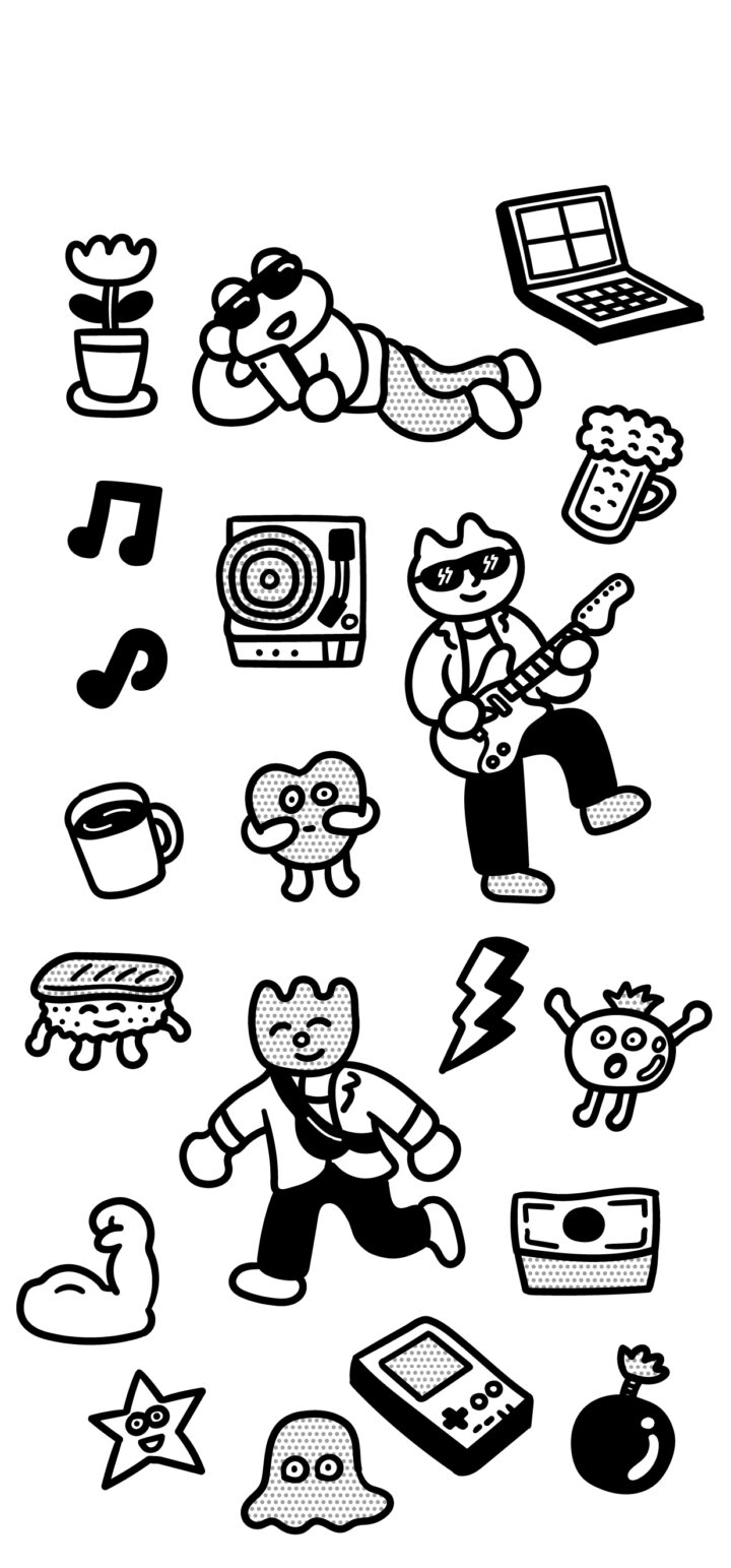 Lineの壁紙　モノトーンのイラスト