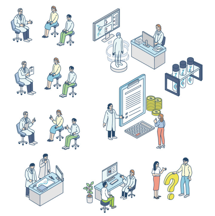 診察や遺伝子検査など、デリケートなシーンをシンプルに表現しました