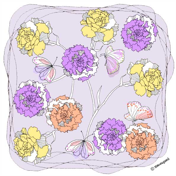カーネーションと蝶々