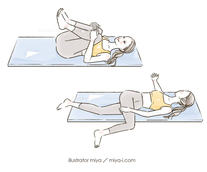 女性イラスト・おしゃれ・運動・エクササイズ・ストレッチ・健康