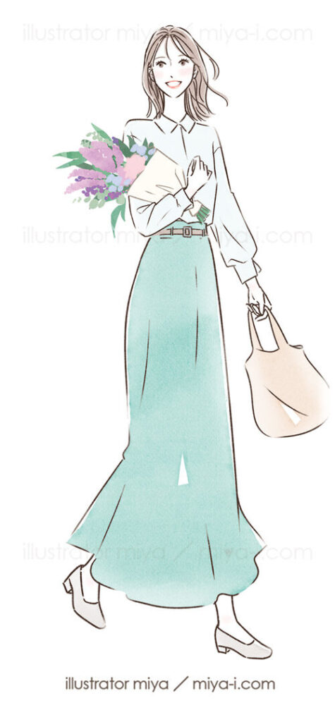 女性イラスト・イラストレーター・全身・おしゃれ・イラスト・やさしい