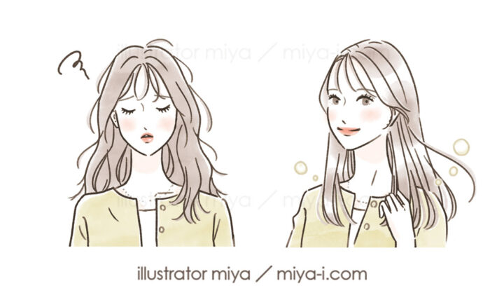 女性イラスト・美容・線画・おしゃれ・イラスト制作・ヘアケア・髪・トリートメント・ヘアサロン