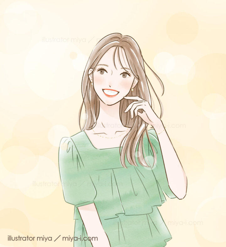 女性イラスト・パンフレット・おしゃれ・イラスト・表紙・広告・笑顔・矯正システム・歯科矯正用ブラケット・元気