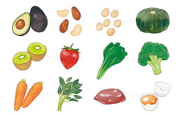 アリナミン製薬様 会報誌「すこやか倶楽部 夏号」カラダの内側からシミ対策イラスト