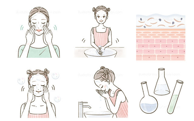 書籍「顔を洗う本 」（著：アローテ銀座様／出版：小学館様 ）洗顔イラスト