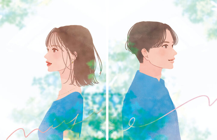 男性イラスト・女性イラスト・横顔・広告・ライフスタイル・ナチュラル・働く男性・クリーン・希望・未来・清潔感・信頼感