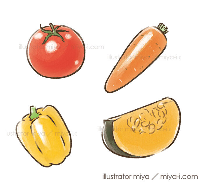 野菜・トマト・にんじん・パプリカ・カボチャ・栄養素・野菜イラスト・健康