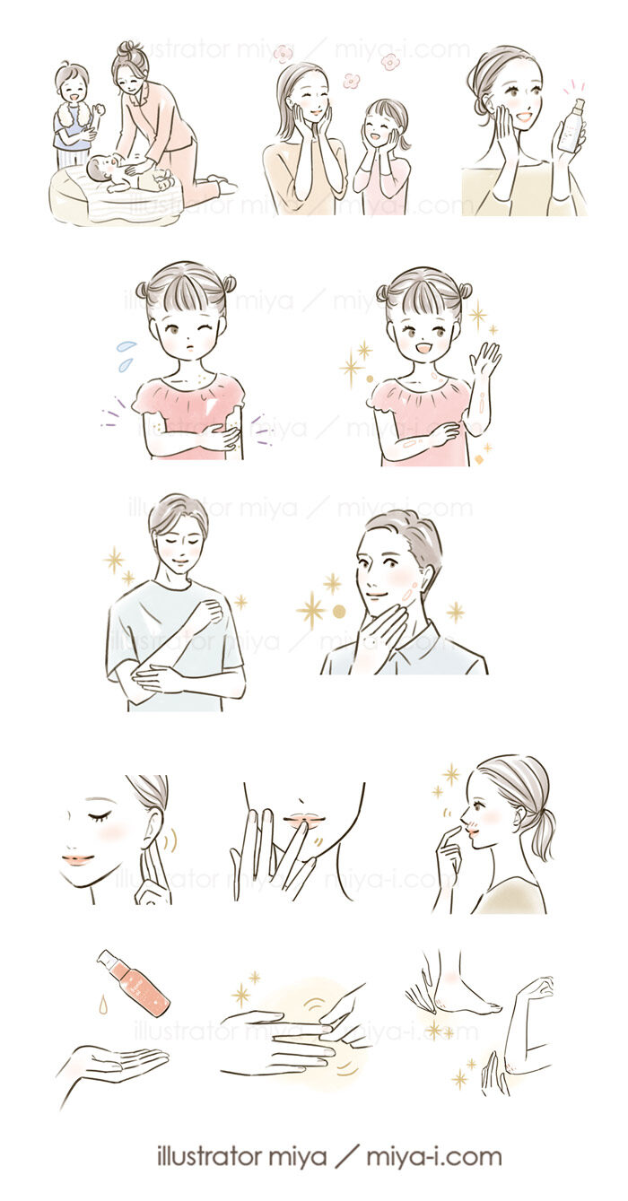 ナチュラルサイエンス様会報誌「ナチュラルメッセプラス2026年早春号」家族でスキンケアイラスト