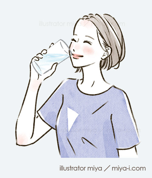 女性イラスト・おしゃれ・運動・エクササイズ・水を飲む女性・健康
