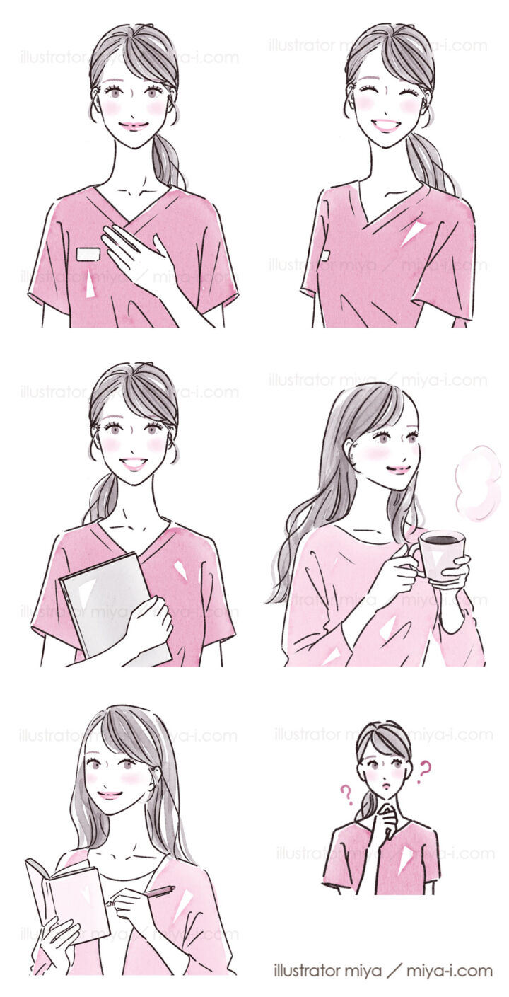 医療・看護・看護師・歯科・歯医者・歯科衛生士・女性イラスト・おしゃれ・線画