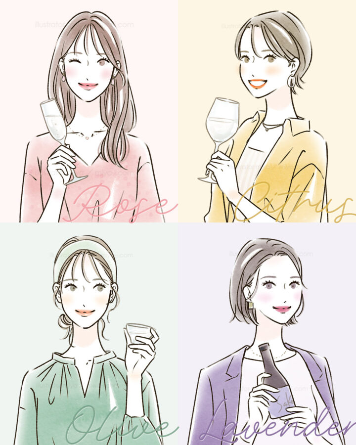 女性イラスト・おしゃれ・可愛い・ライフスタイル・ファッション・お酒・日本酒・診断イラスト