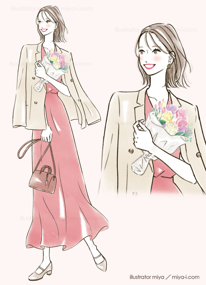 女性イラスト・ファッション・線画・おしゃれ・イラスト・表紙・広告・骨格タイプ・骨格診断・パーソナルカラー
