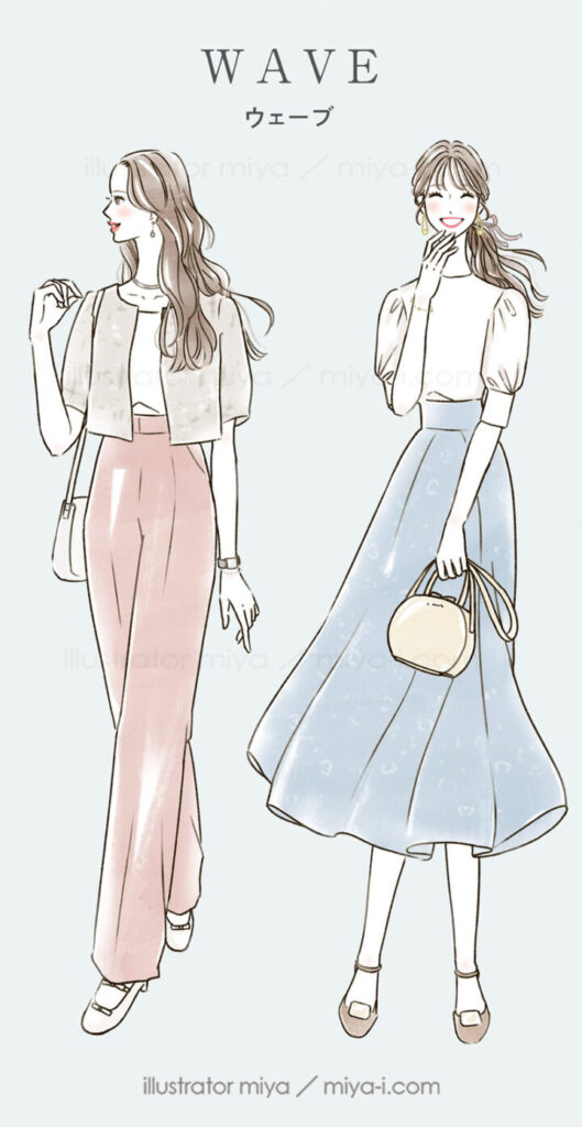 女性イラスト・ファッション・線画・おしゃれ・イラスト・表紙・広告・骨格タイプ・骨格診断・パーソナルカラー