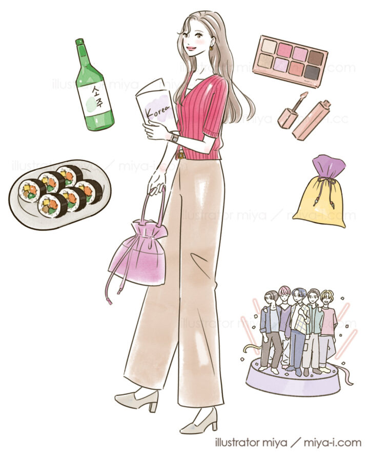 女性・イラスト・おしゃれ・ファッション・韓国・韓国コスメ・韓国旅行・韓国語・キンパ・kpopアイドル