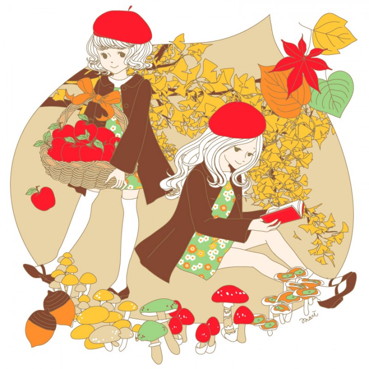 オリジナル作品：季節のイラスト_11月_紅葉