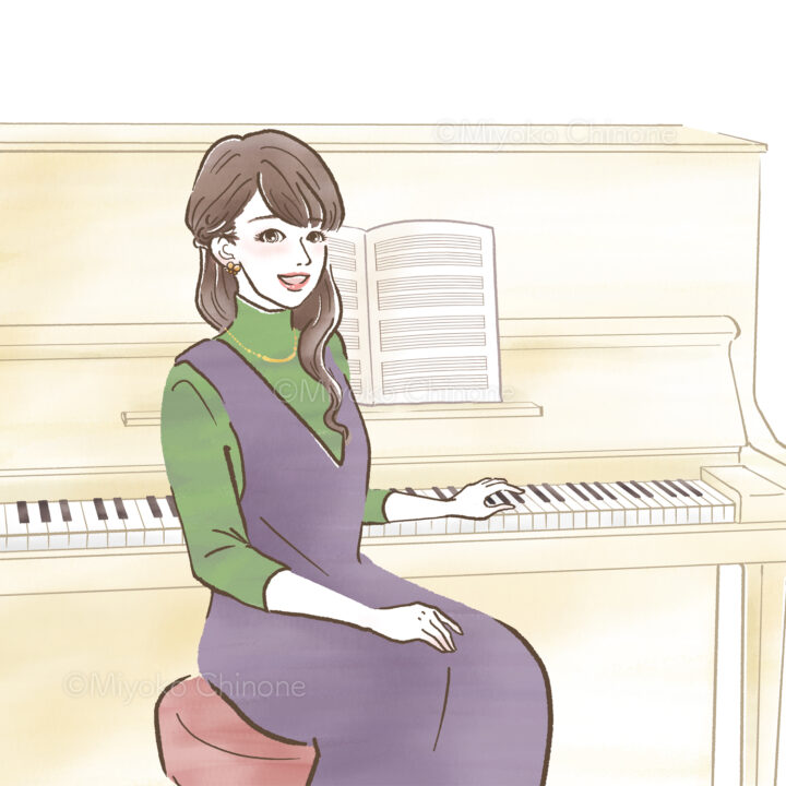 のんびり弾きたい オトナが始める初心者ピアノ2023-24」表紙イラスト
