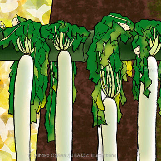 大根の干し物 水彩 日本画　刻印：良 大根の干し物 水彩 日本画 刻印：良 大根の干し物 水彩 日本画 刻印