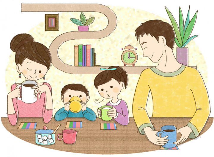 オリジナル作品「お茶をする家族」