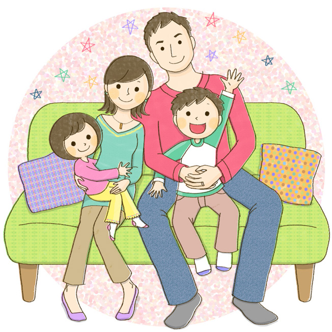 オリジナル作品「ソファに座る家族」