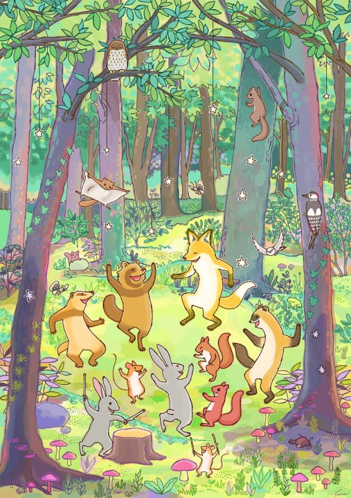 オリジナル作品「森の中で踊る動物達」