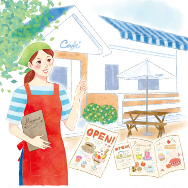カフェと店員女性