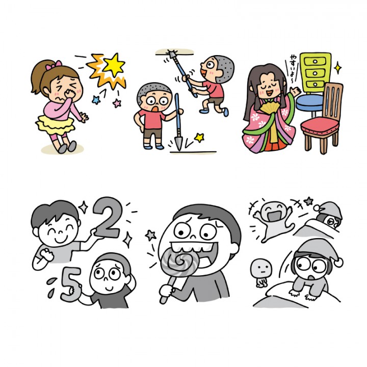 『あたまがよくなる!　なぞなぞようちえん』（学研プラス）挿絵（４C・２C） 