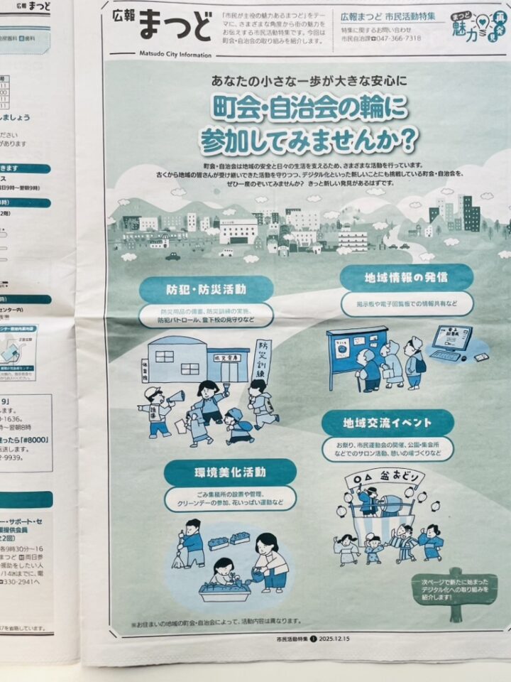 松戸市広報紙　『まつど』2025.12.15号の特集ページ表紙イラストを担当しました