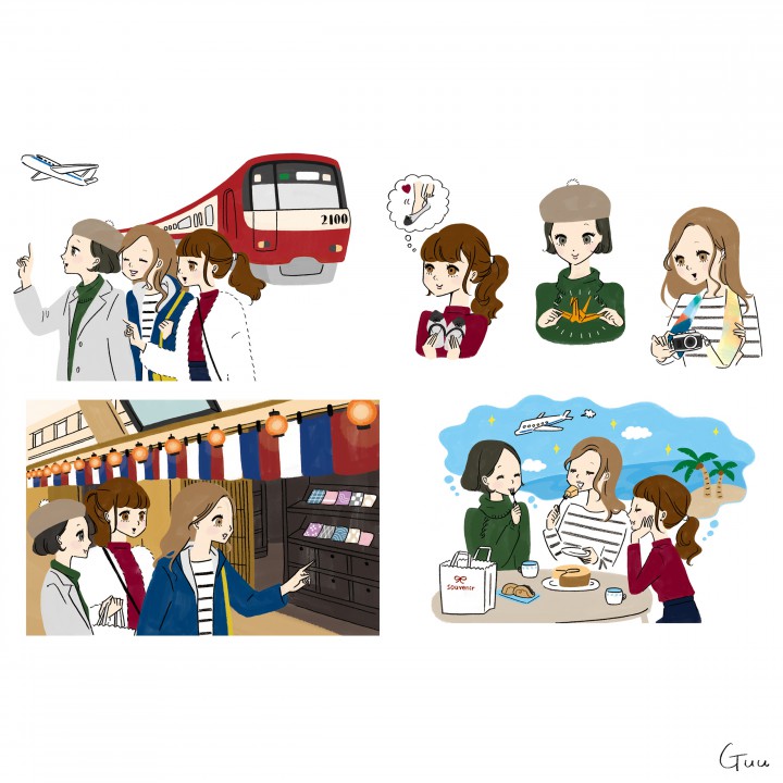 大手私鉄会社フリーマガジン 女子旅イラスト　挿絵