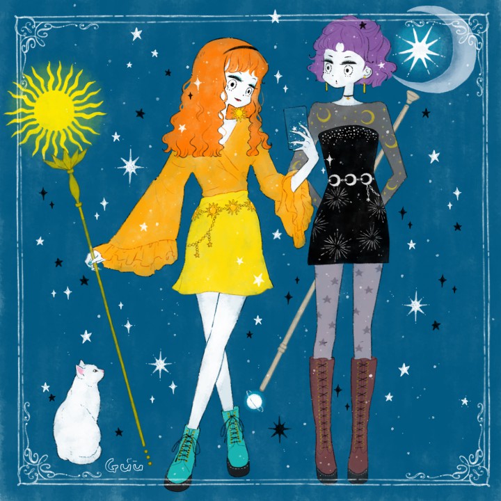 太陽と月のミラーセルフィー