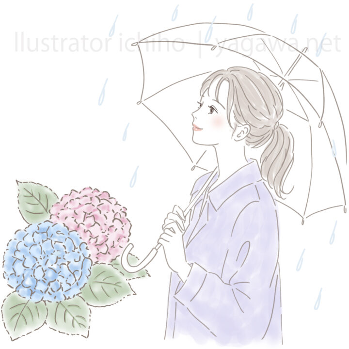 花と女性／紫陽花