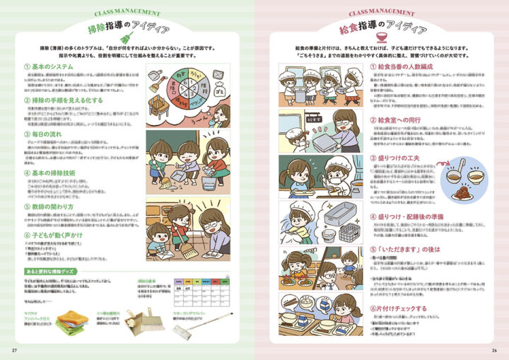 小学生の給食と掃除のイラスト