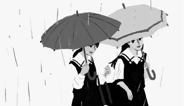 雨の通学路