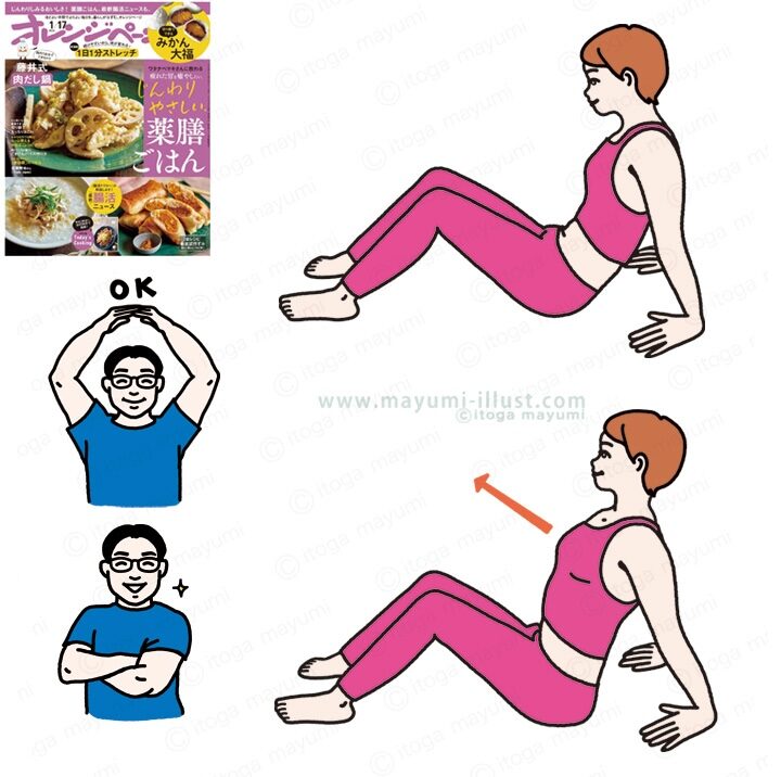 新連載「オレンジページ」１日１分ストレッチ　イラスト制作　運動