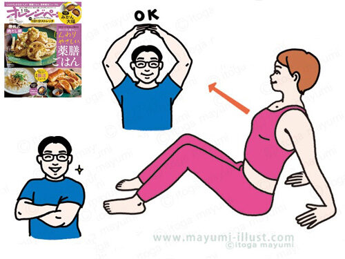 「オレンジページ」新連載１日１分ストレッチ　イラスト制作　運動