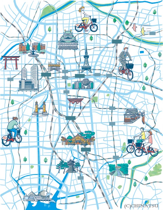 名古屋の和菓子 カリテコバイクの旅イラストMAP