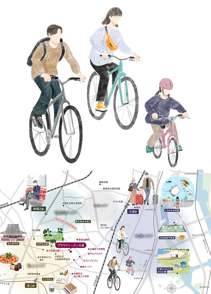 【お仕事】野村不動産「プラウドシーズン大森」イラストMAP