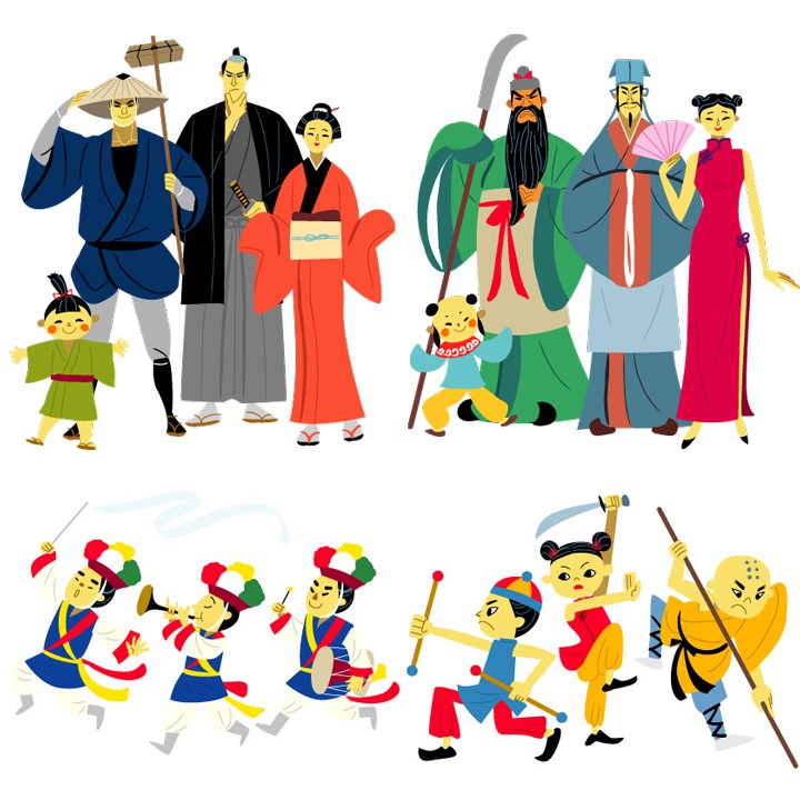 日本、中国、韓国の民族衣装