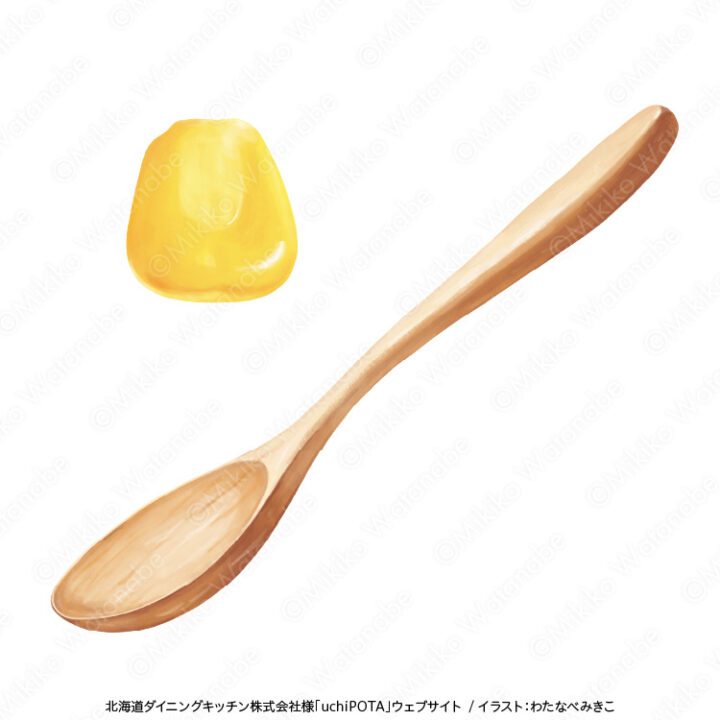 木のスプーンととうもろこしのイラスト