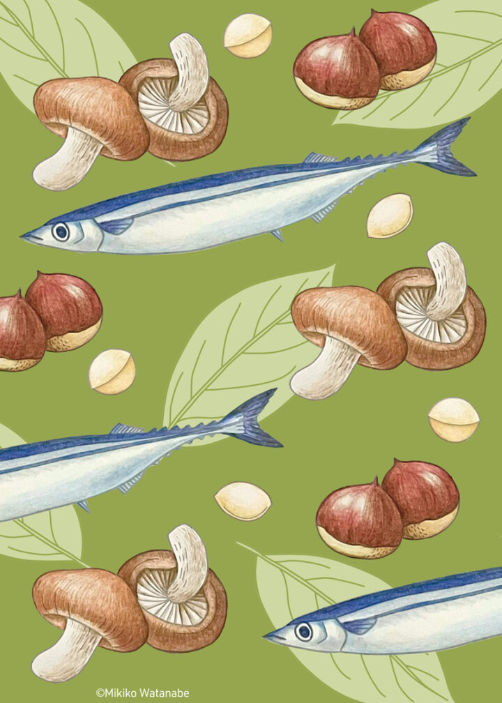 秋の食材イラストパターン
