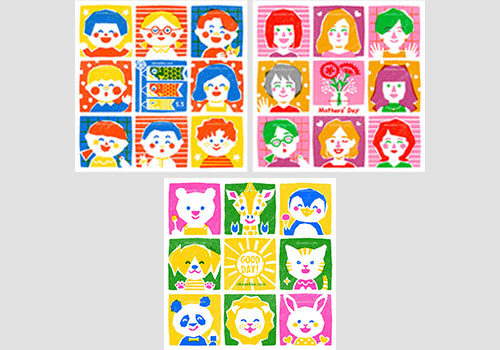 オリジナル作品【グリッドシリーズ】（子ども、母、どうぶつ）