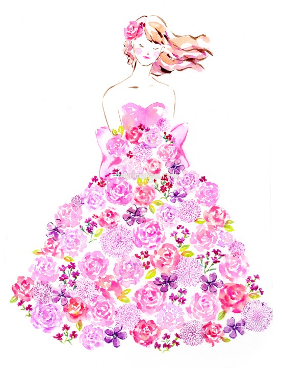 ピンクの花いっぱいのドレス