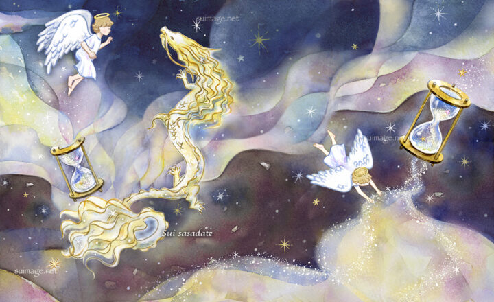 神秘的な天使と龍のイメージ