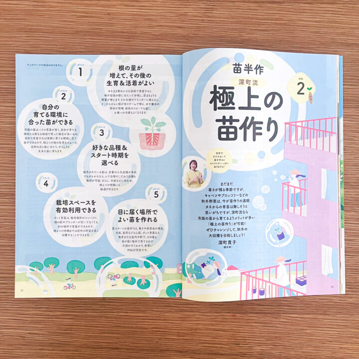 『やさいの時間』2025年8・9月号「深町流　極上の苗作り」扉イラスト・挿絵（NHK出版）